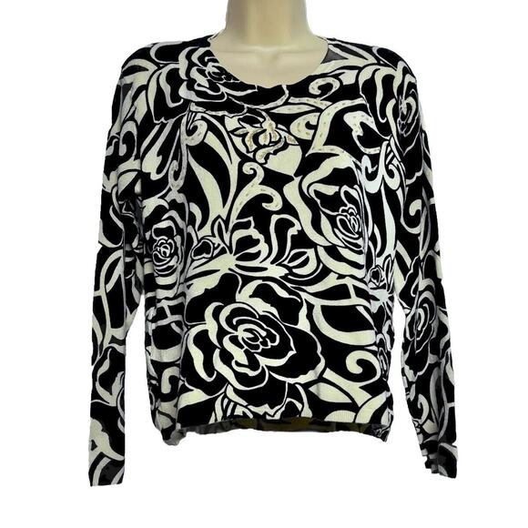 Pierri New York Floral Beaded Sweater Womens Large Yellow Black Classic Loose - Picture 1 of 6